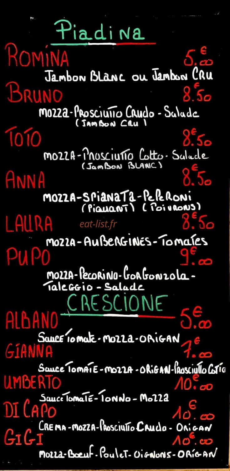 Les Piadines de Faustine — carte page 1