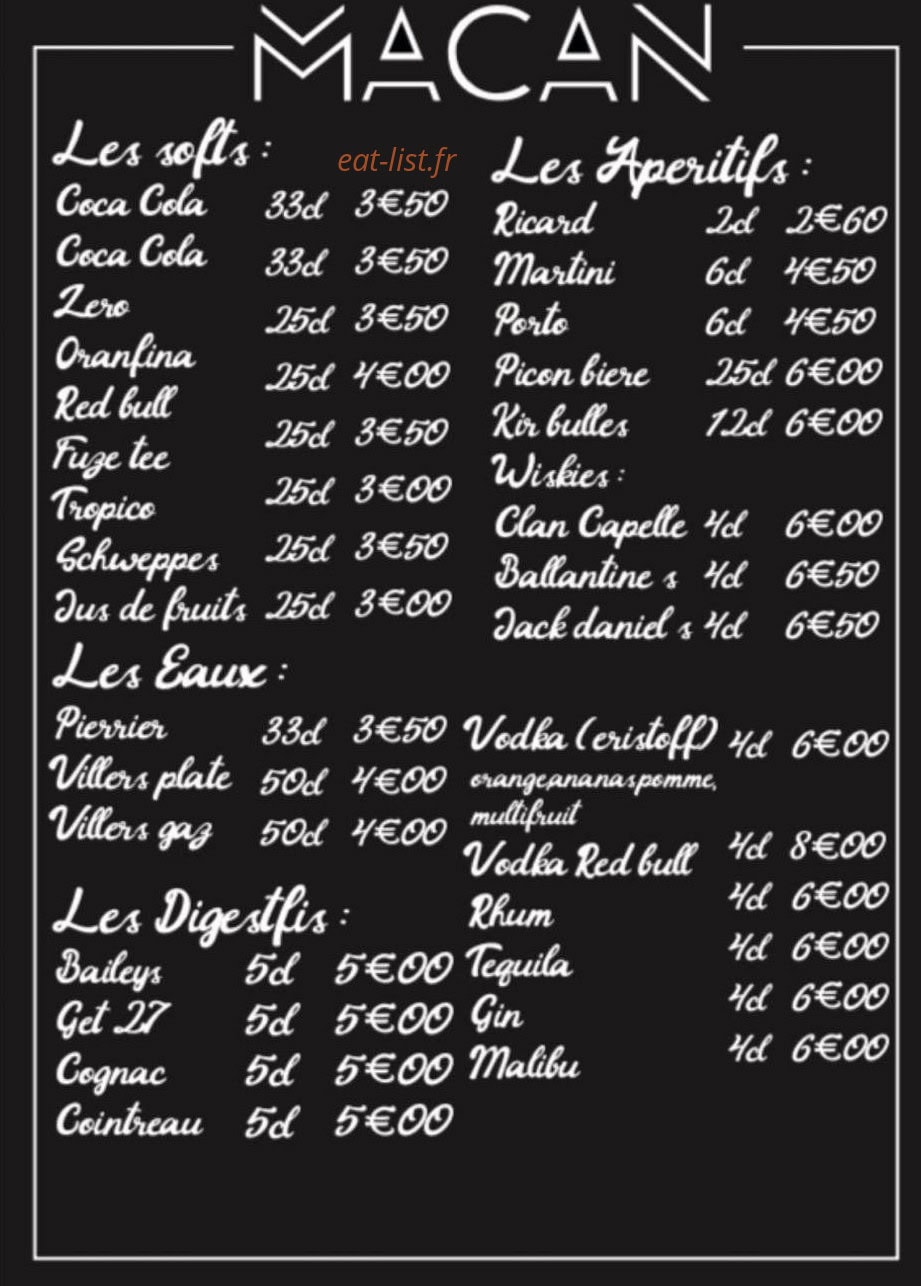 Macan bar — carte page 5
