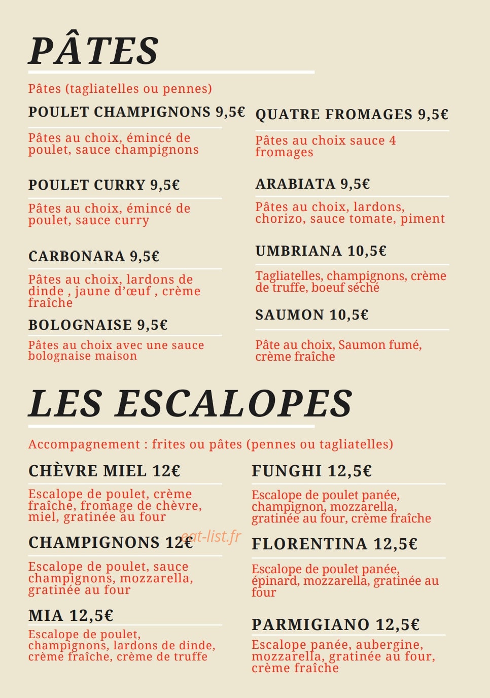 Mia Ristorante — carte page 3