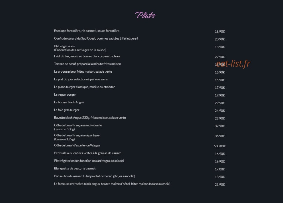 Piano Bar — carte page 2