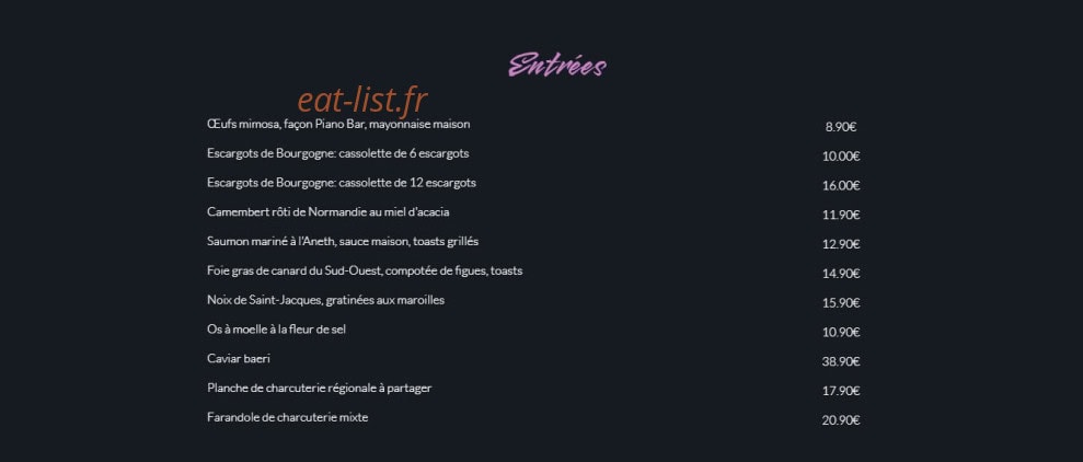 Piano Bar — carte page 1