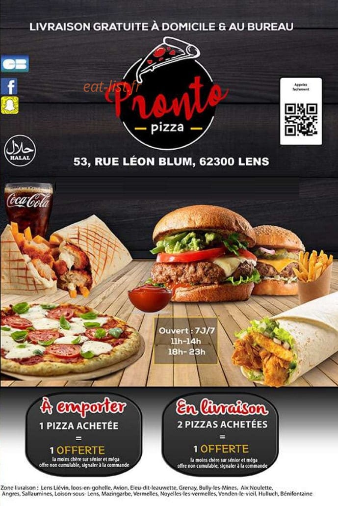 Pronto Pizza — carte page 1