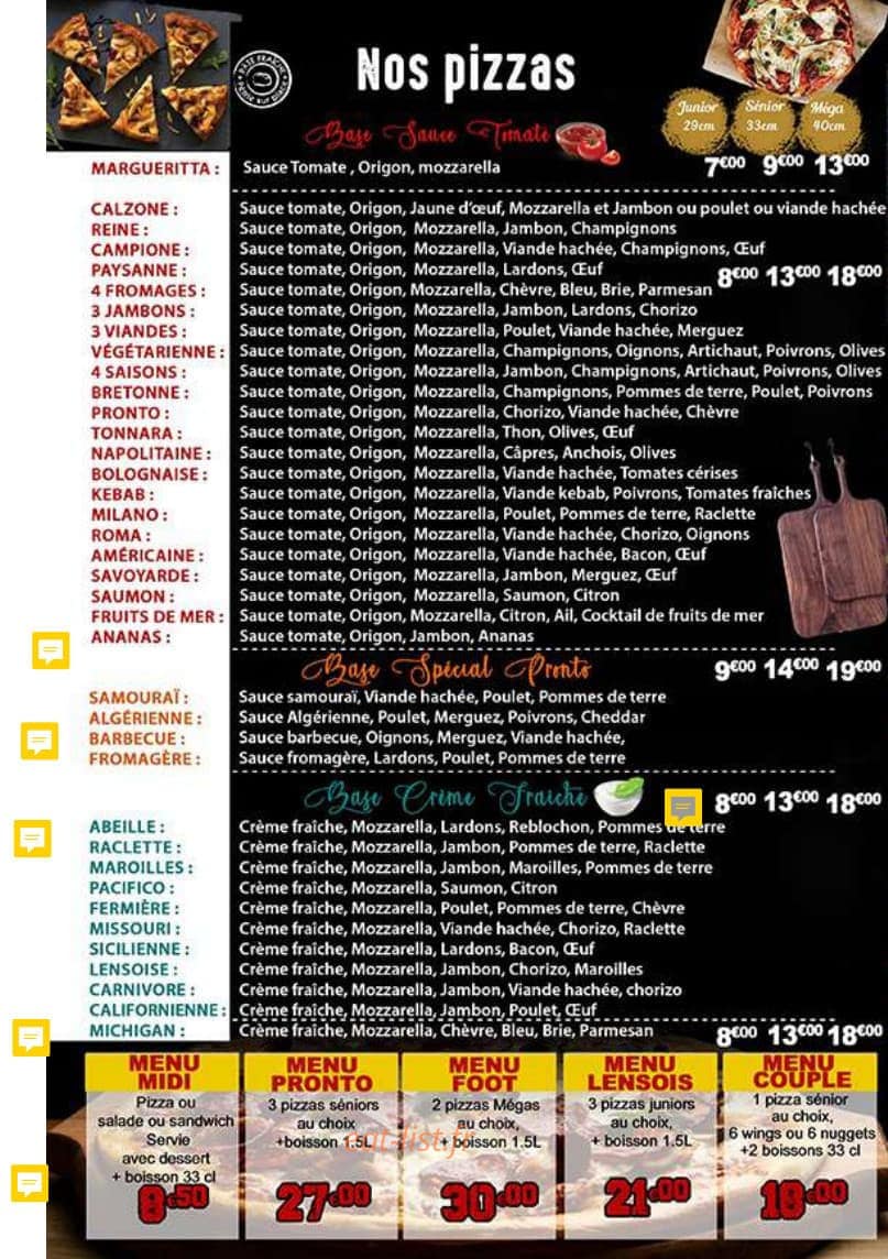 Pronto Pizza — carte page 2