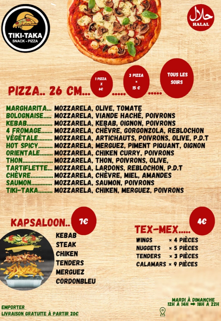 Tiki taka snack pizza — carte page 1