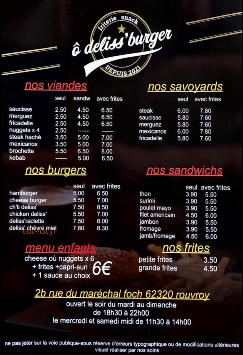 Ô deliss’burger — carte page 1