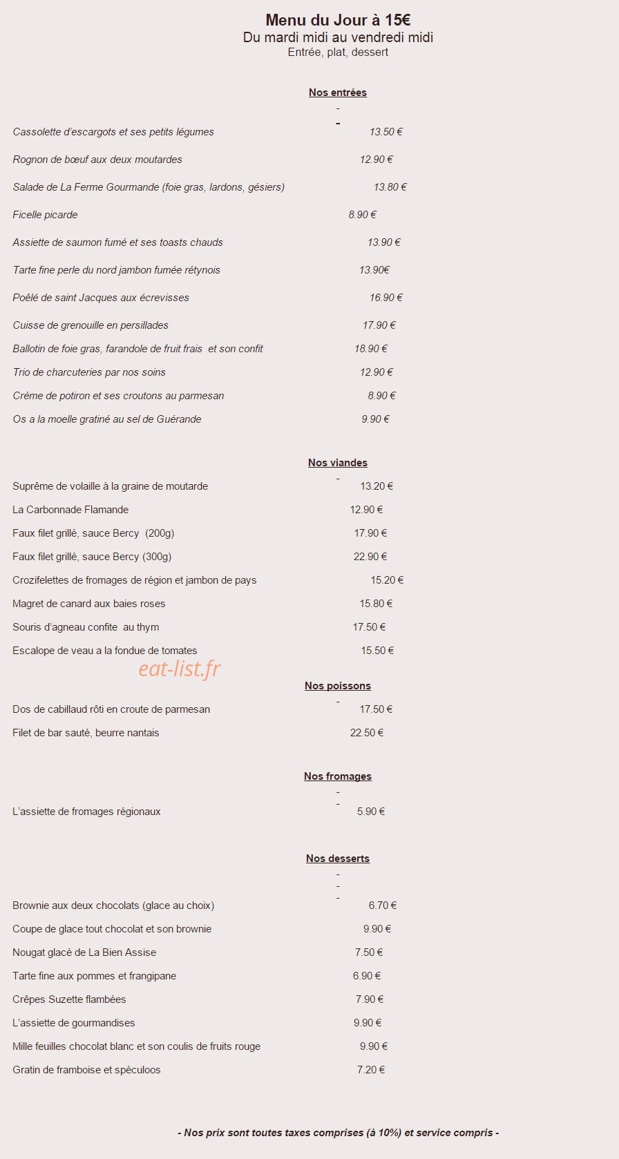Auberge Du Colombier — carte page 1