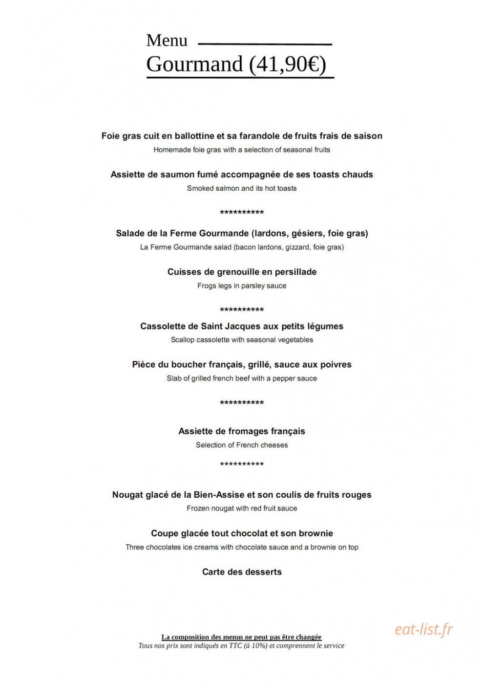 La Ferme Gourmande — carte page 2