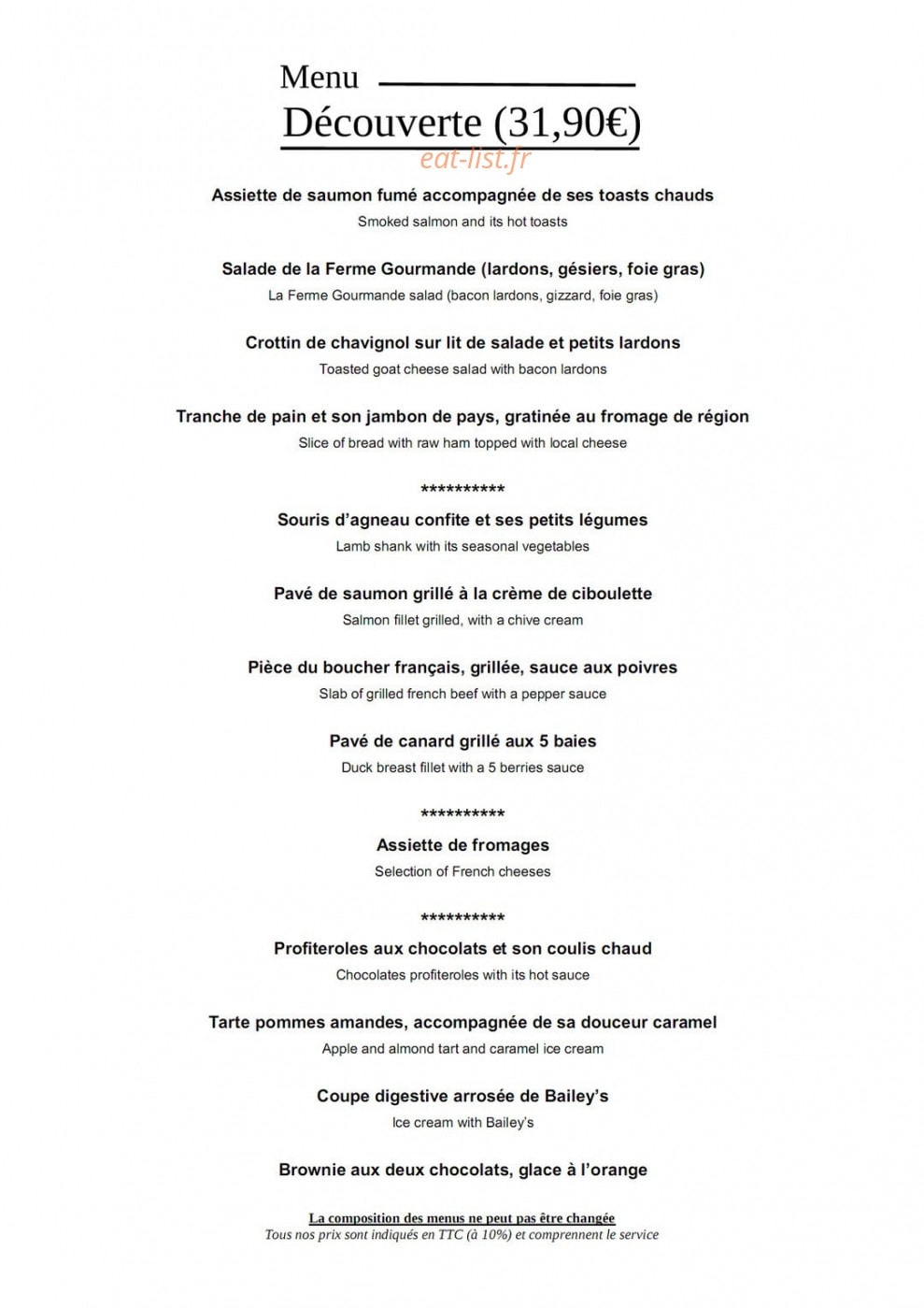 La Ferme Gourmande — carte page 1