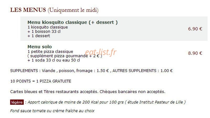 Le Kiosque à Pizzas — carte page 6