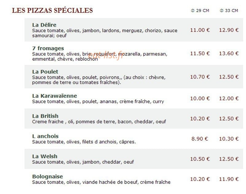 Le Kiosque à Pizzas — carte page 3