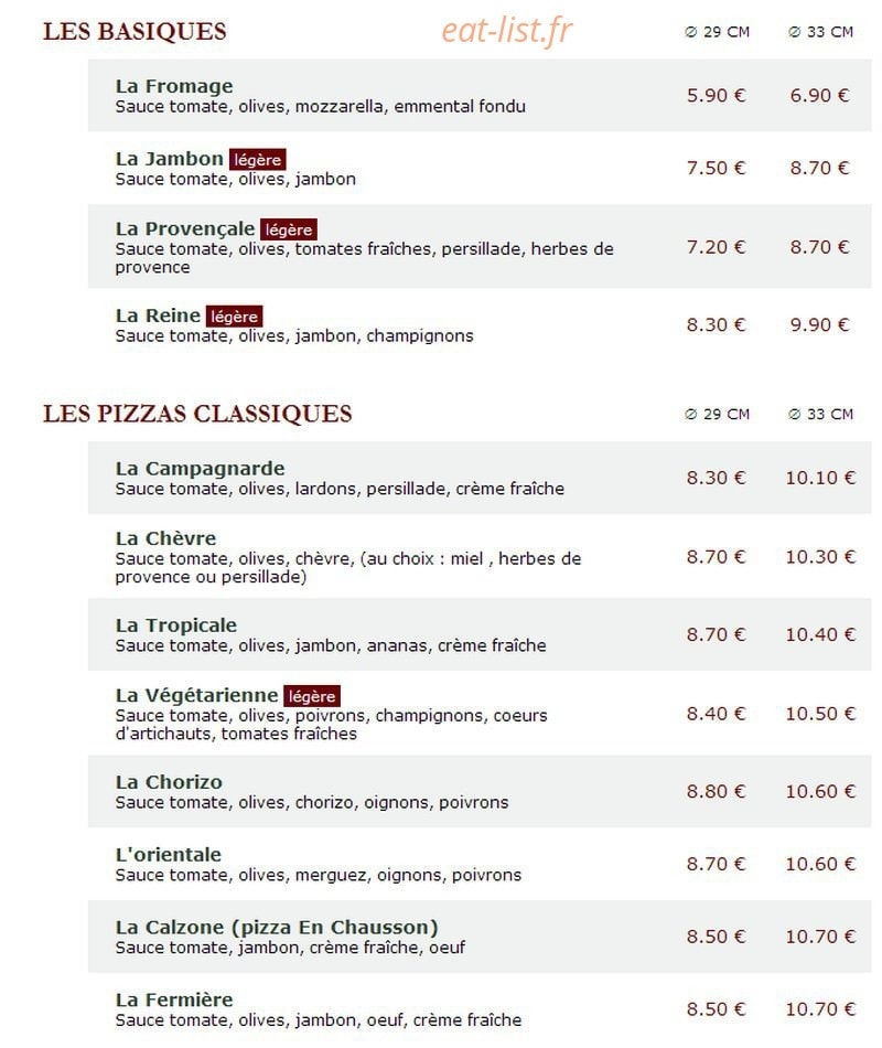 Le Kiosque à Pizzas — carte page 1