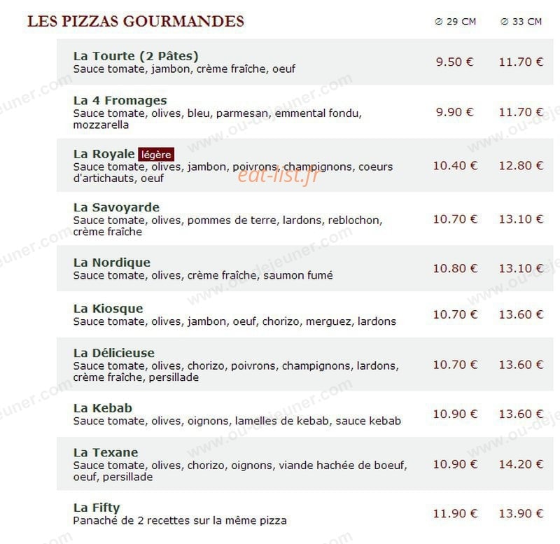 Le Kiosque à Pizzas — carte page 2