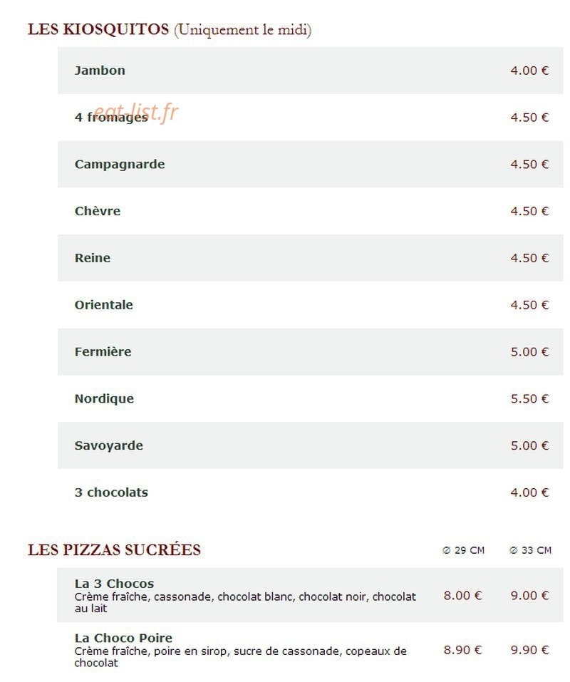 Le Kiosque à Pizzas — carte page 4