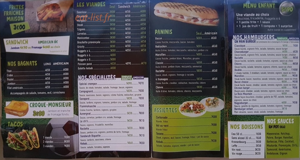 Friterie des crampons — carte page 1