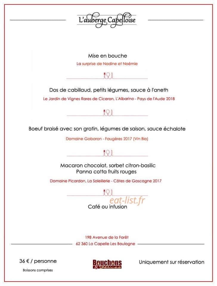 L’auberge capelloise — carte page 1