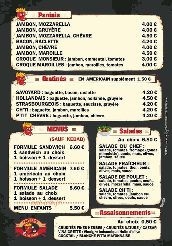 Friterie De La Place — carte page 1