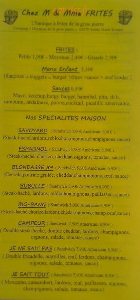 Chez M & Mme Frites — carte page 3