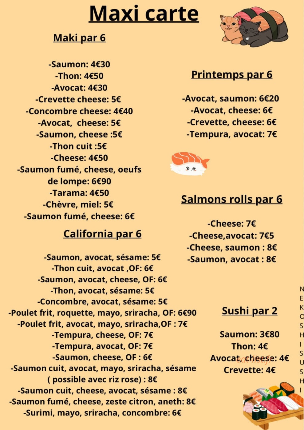 Nekoshi Sushi — carte page 4