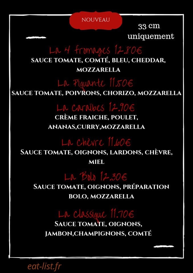Carte et menu de Au Fournil du Bléquin à Nielles les Blequin — Les pizzas