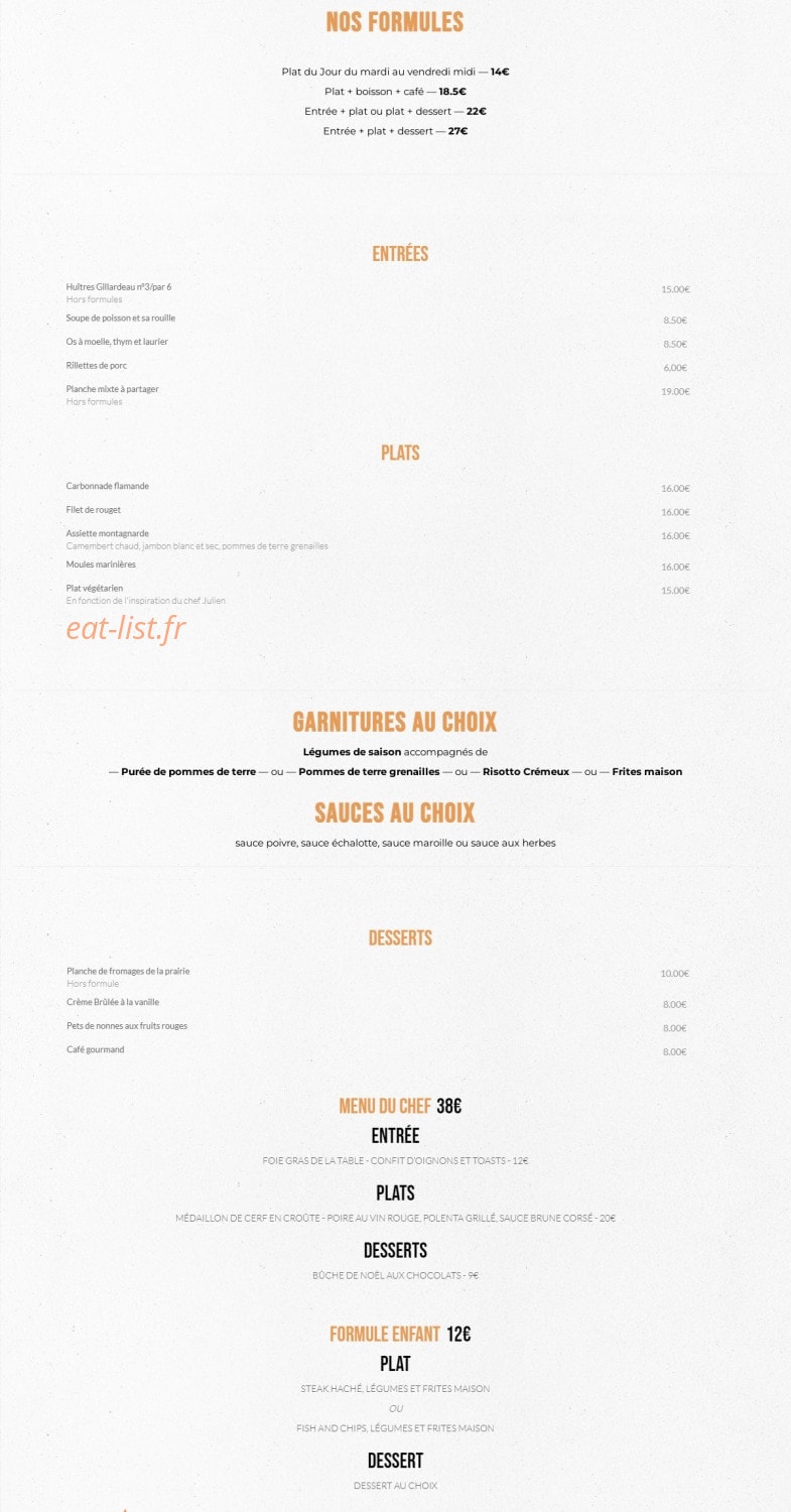 La Table — carte page 1