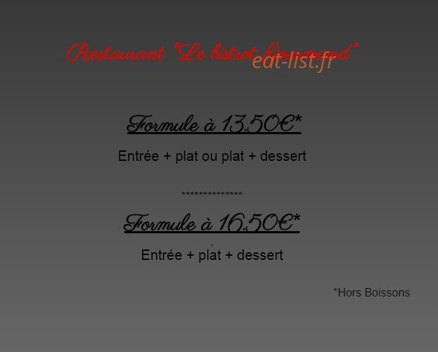 Le Bistrot Gourmand — carte page 1