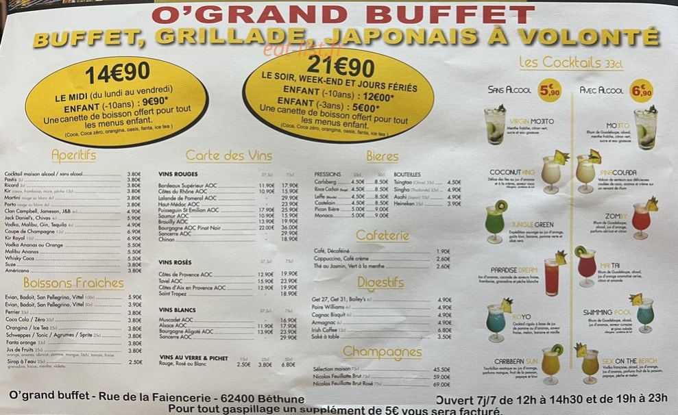 Ô Grand Buffet — carte page 1