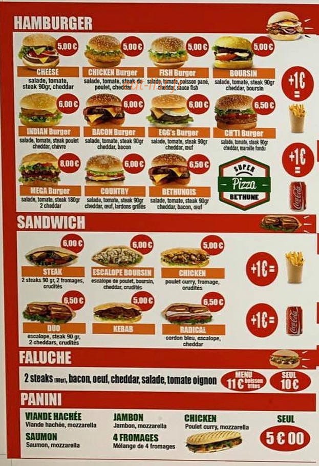 Super pizza — carte page 1