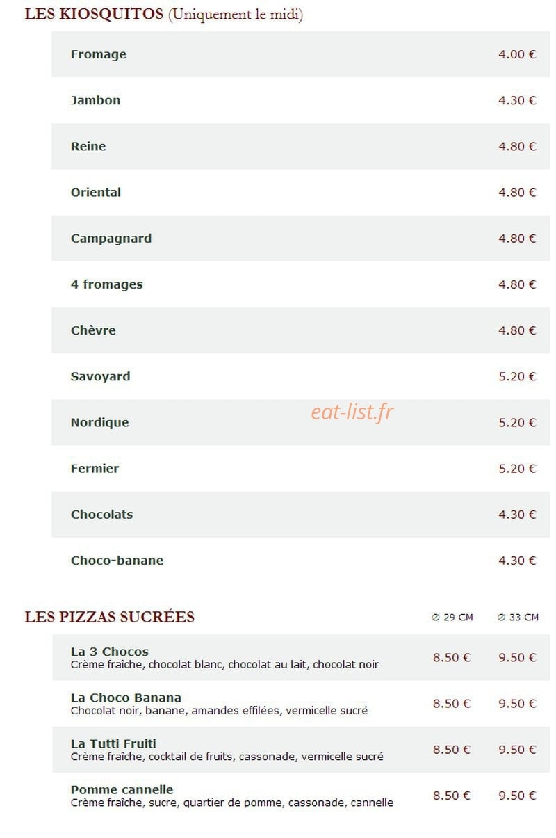 Le Kiosque à Pizzas — carte page 4