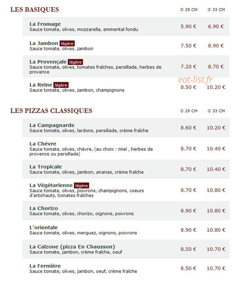 Le Kiosque à Pizzas — carte page 1