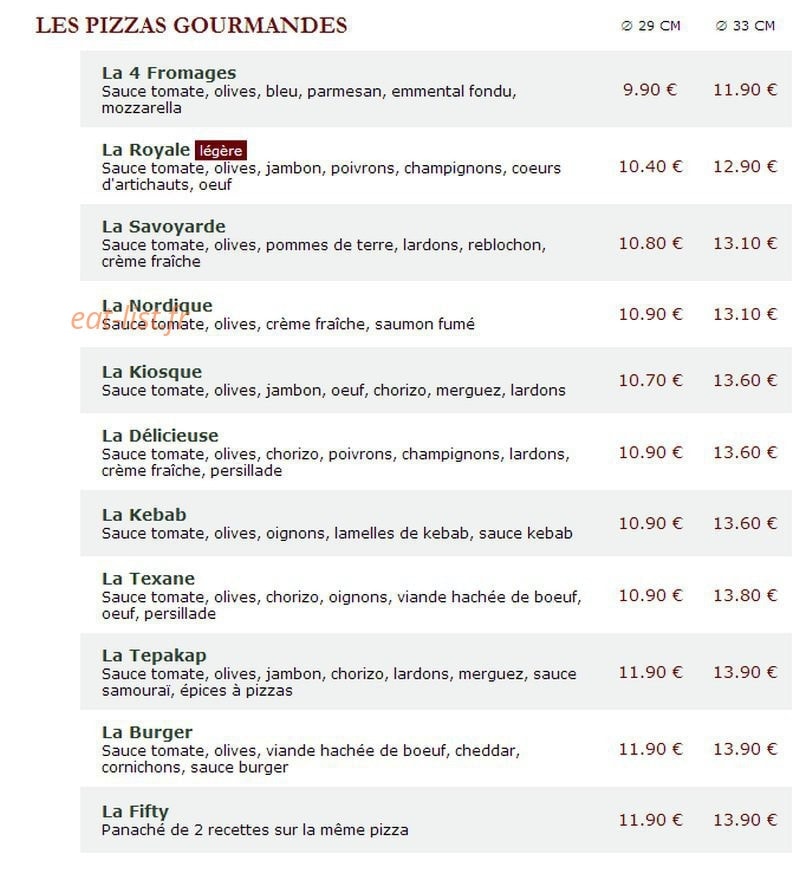 Le Kiosque à Pizzas — carte page 2