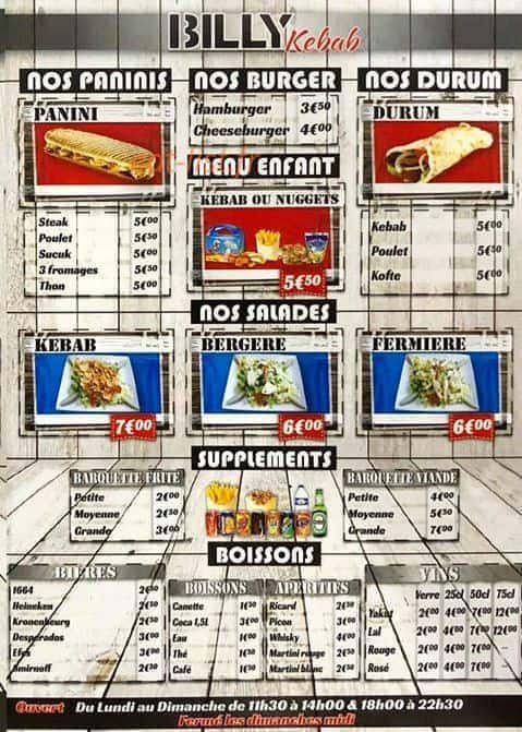Billy Kebab — carte page 2