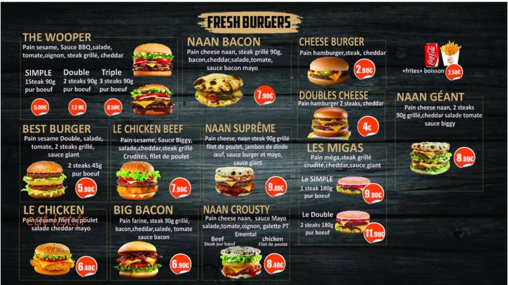 Fresh Burger Billy — carte page 1