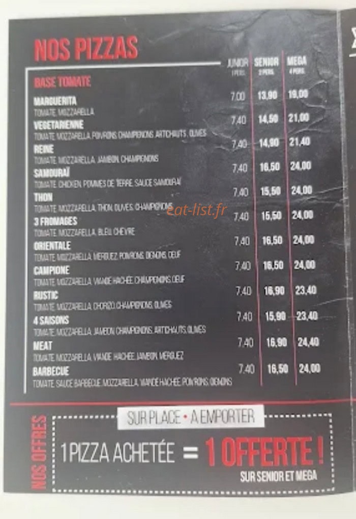 Carte et menu de Gusto à Sallaumines — Les pizzas