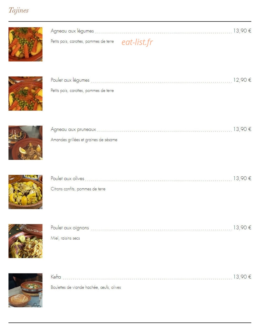 Les Saveurs de l'Orient — carte page 2