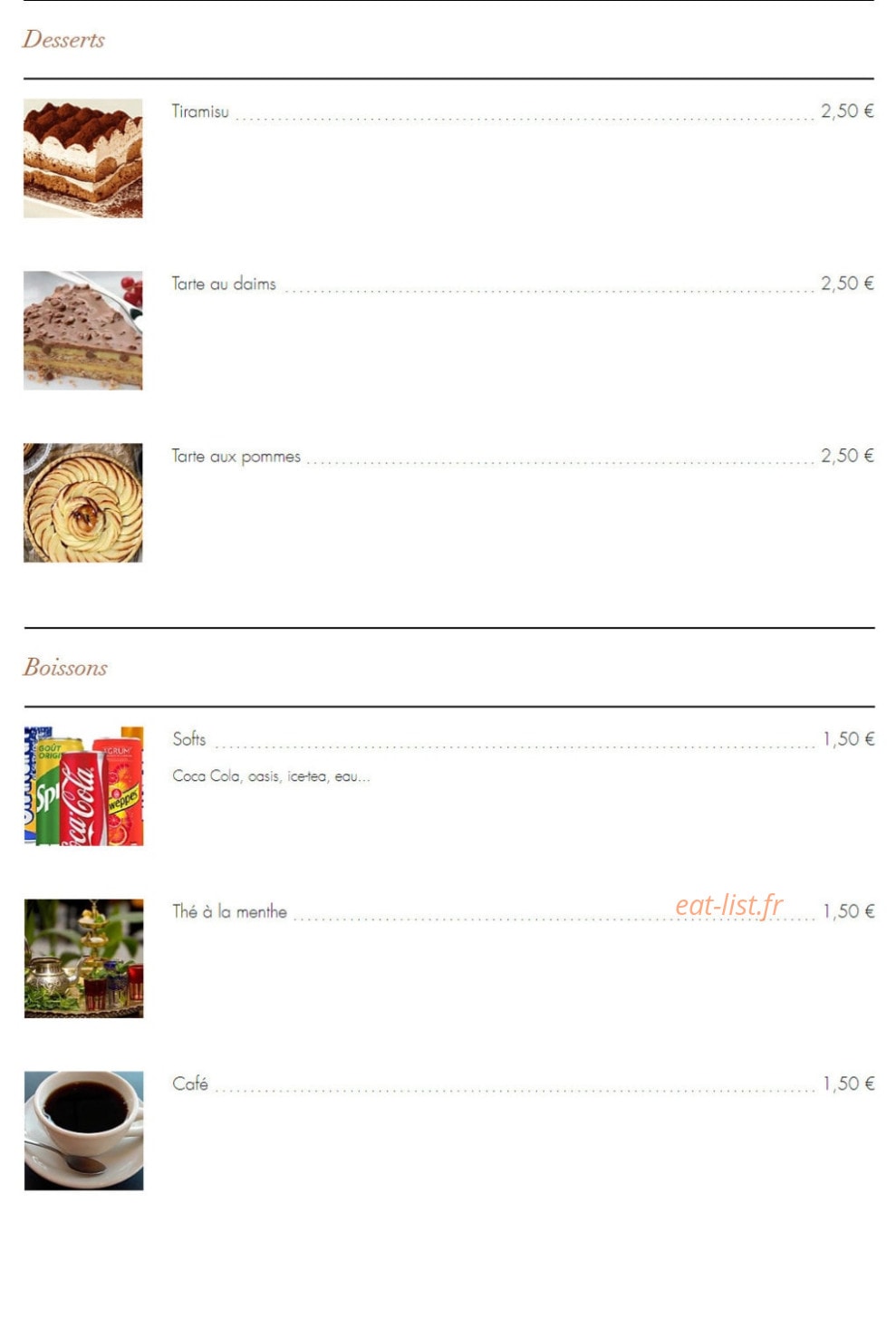 Les Saveurs de l'Orient — carte page 8