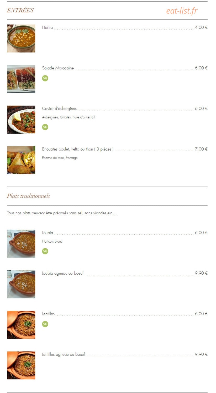 Les Saveurs de l'Orient — carte page 1