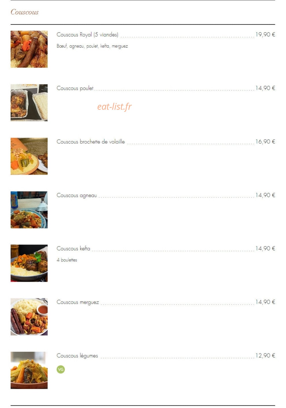 Les Saveurs de l'Orient — carte page 4