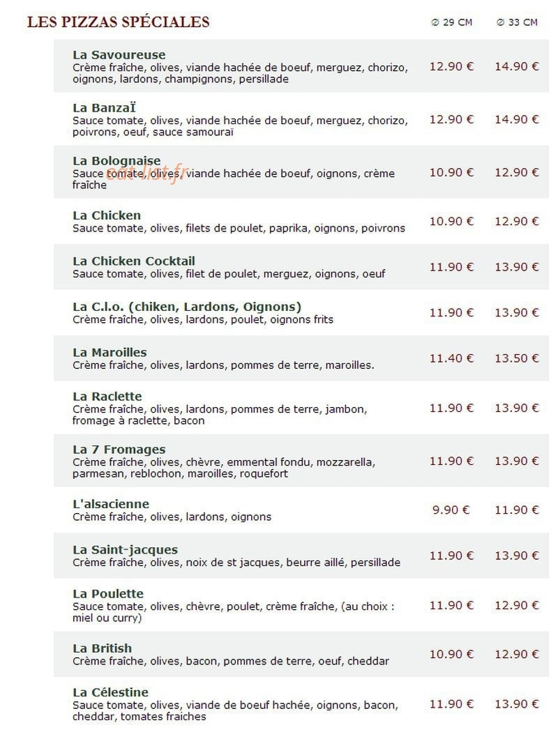 Le Kiosque à Pizzas — carte page 3