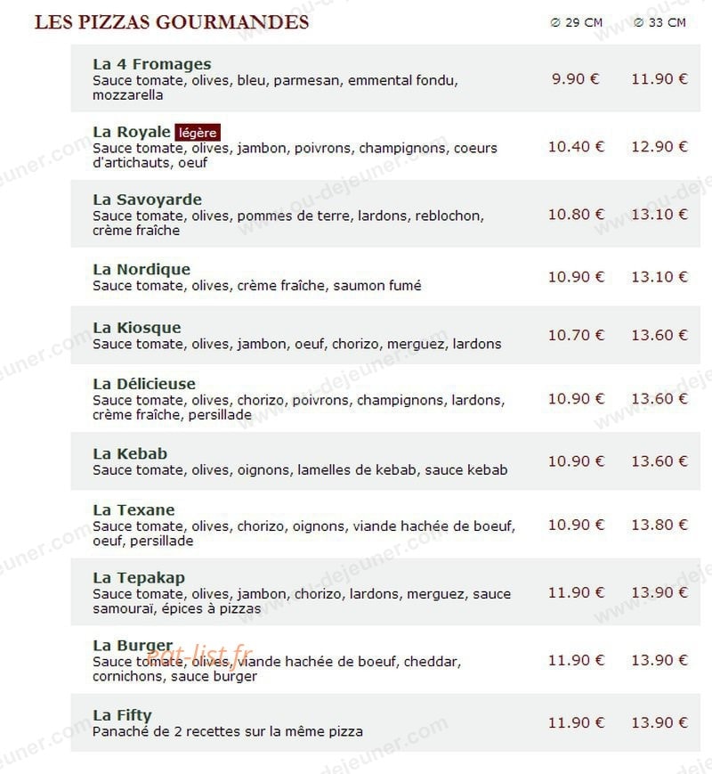 Le Kiosque à Pizzas — carte page 2
