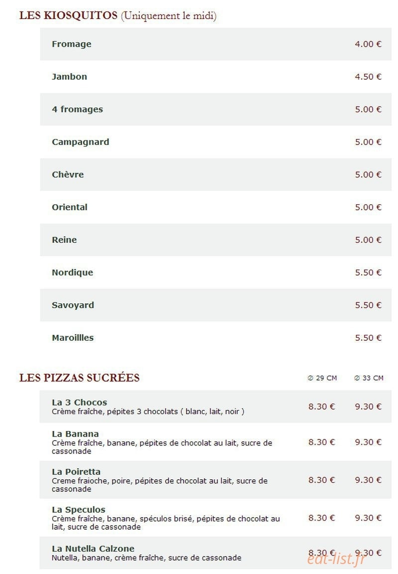 Le Kiosque à Pizzas — carte page 4