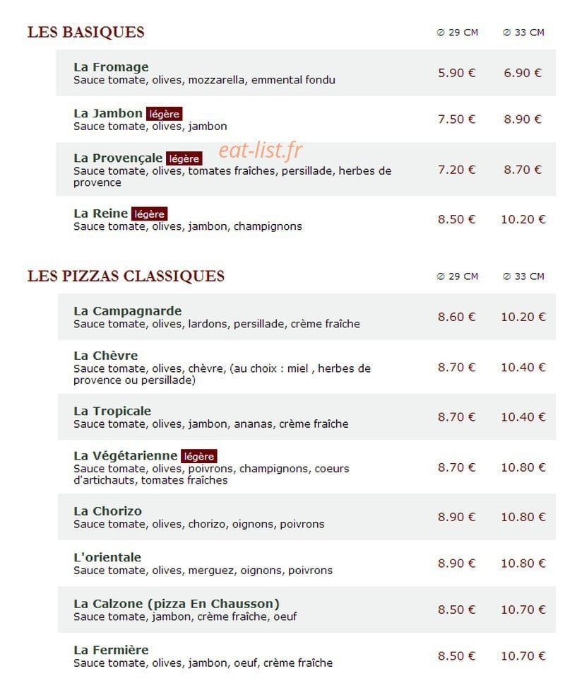 Le Kiosque à Pizzas — carte page 1
