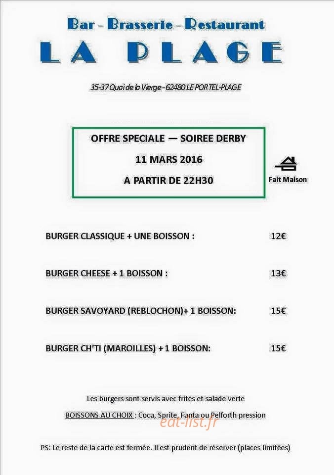brasserie La plage — carte page 1