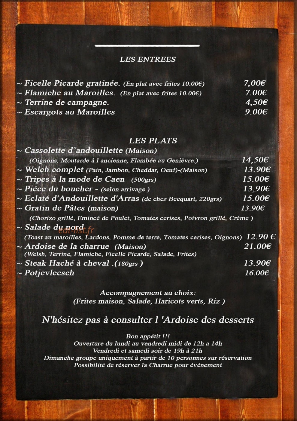 Estaminet La Charrue — carte page 1