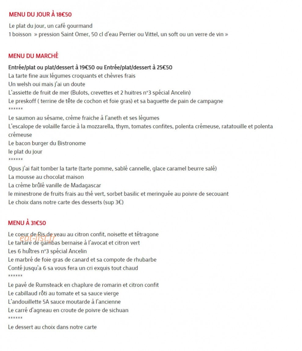 Au Bistronome — carte page 2