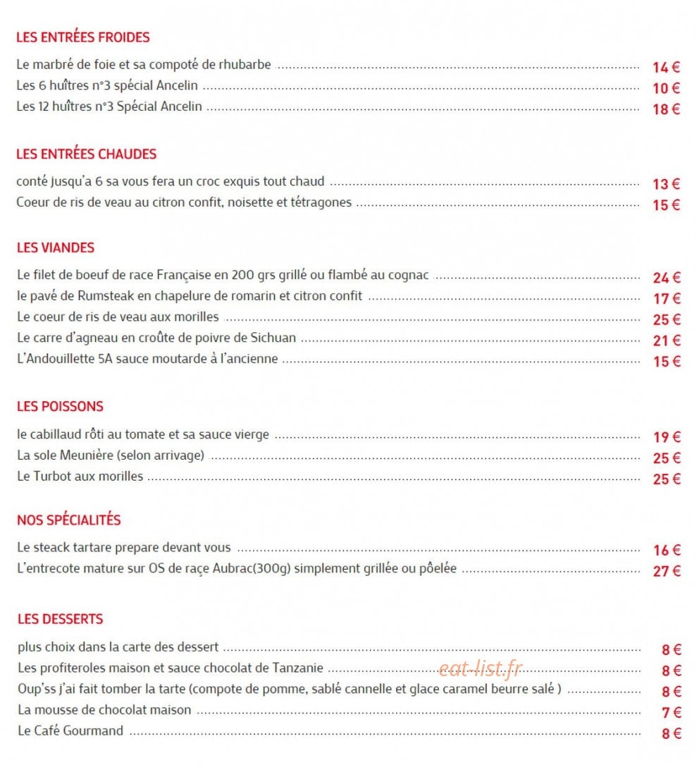 Au Bistronome — carte page 1