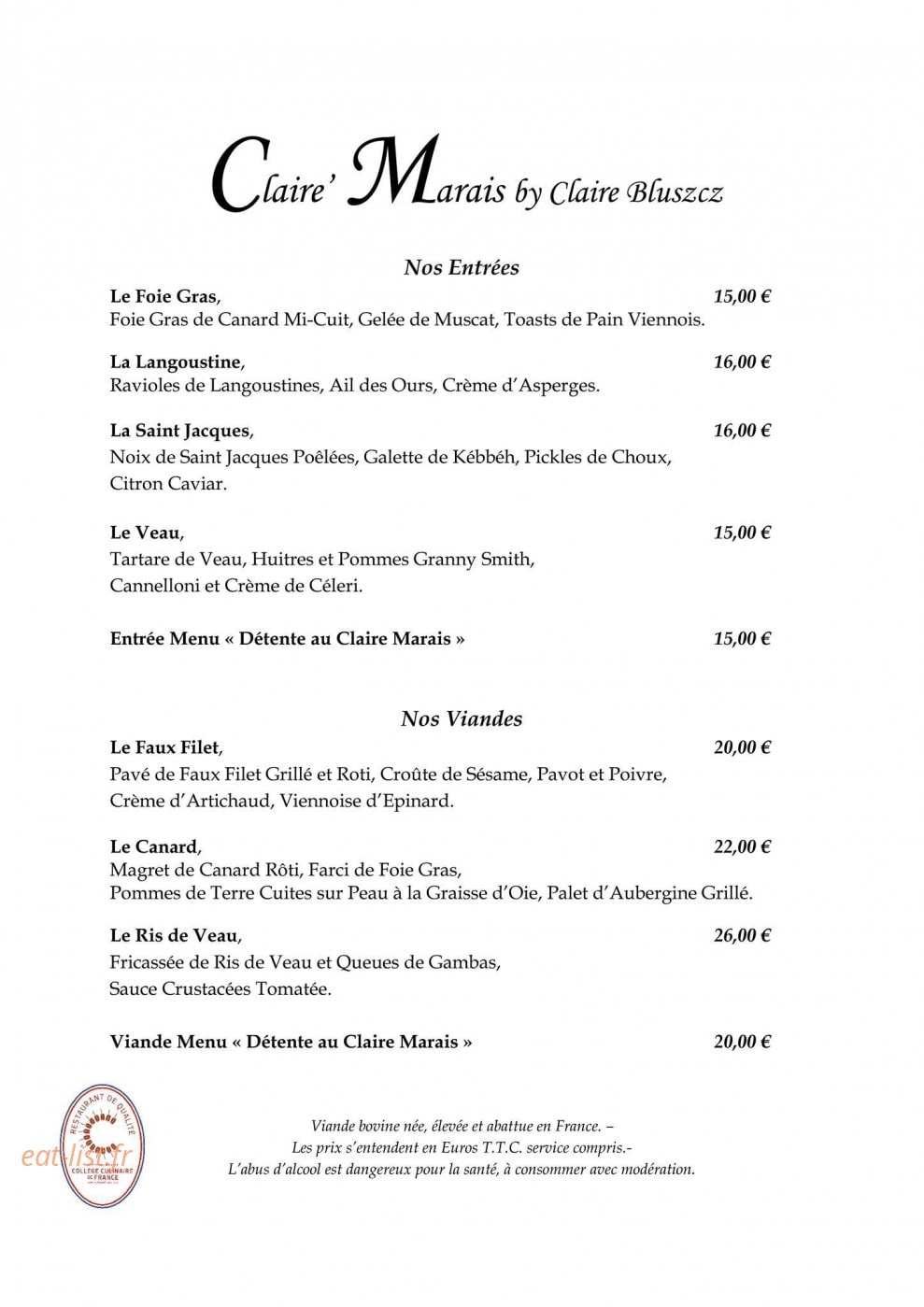Claire'Marais — carte page 1