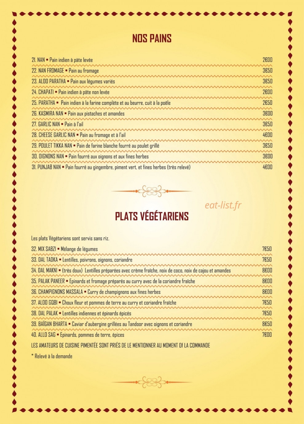 Maharaja — carte page 2