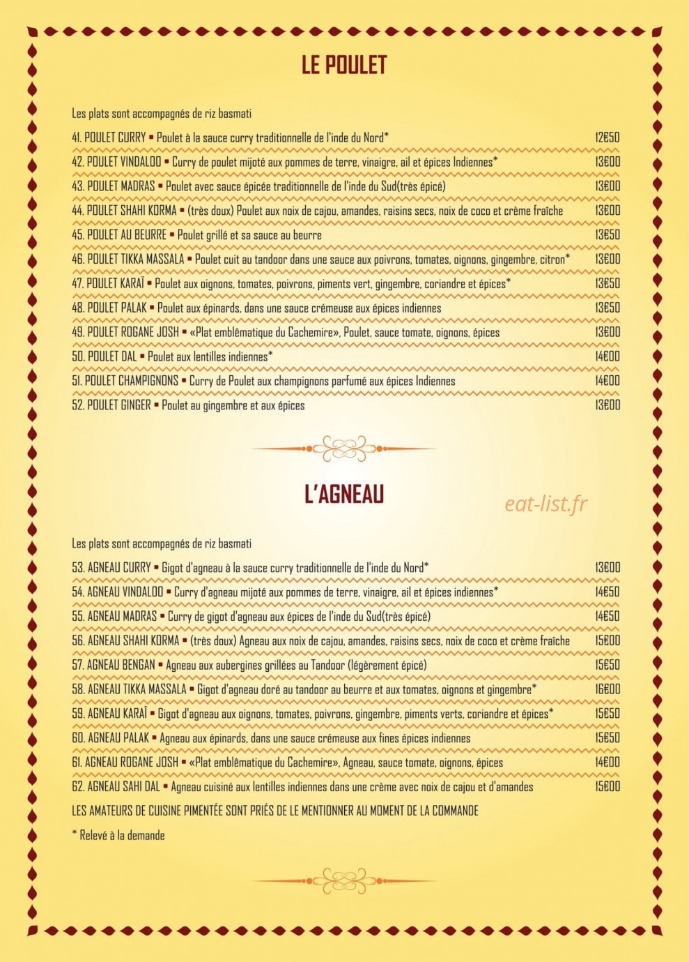Maharaja — carte page 4