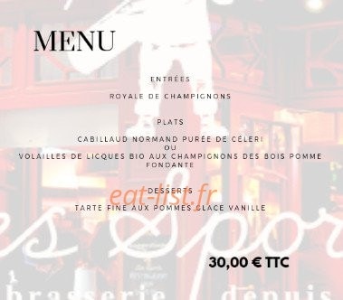 Carte et menu de Café des Sports à Le Touquet Paris Plage — Exemple de menu