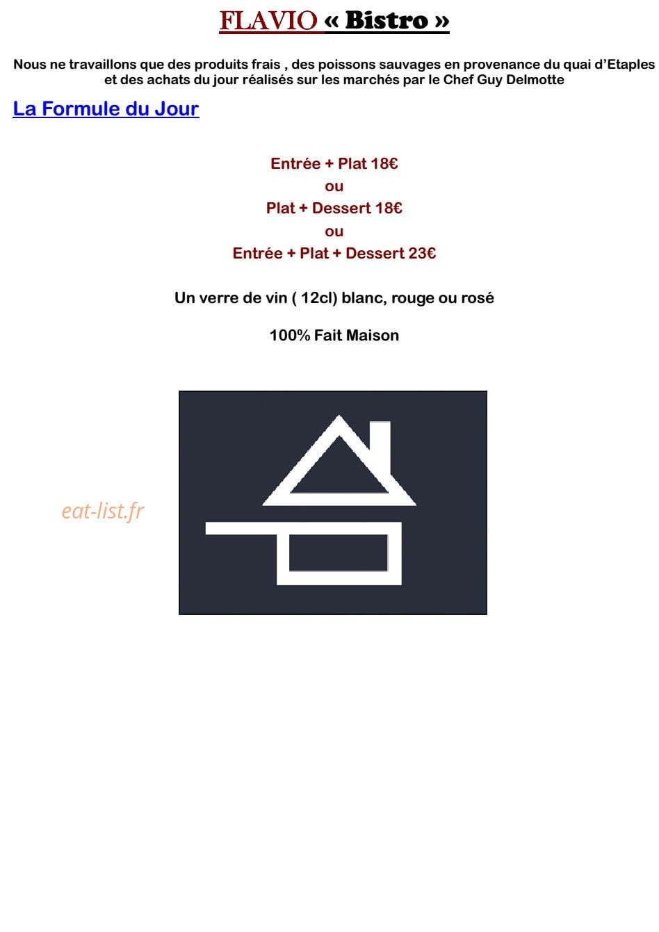 Flavio Bistro — carte page 1